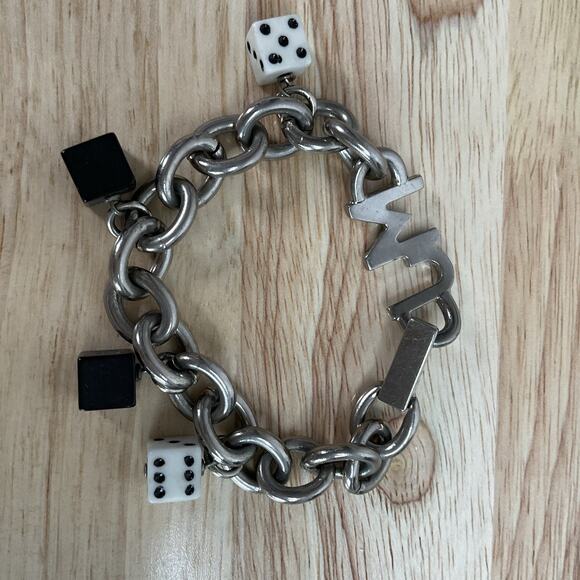 Vintage Marc Jacobs Charm Bracelet Dice & MJ Charms 2000s Silver Tone Size 6.5 - Picture 2 of 12